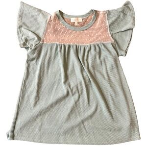 Perfect Peach Mint Waffle Knit Flutter Sleeve Top Size Small